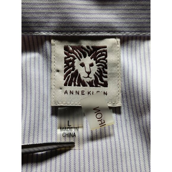 Anne Klein Top Women Purple Pinstripe Long Slv Collared Button Front 100% Cotton - Picture 9 of 9
